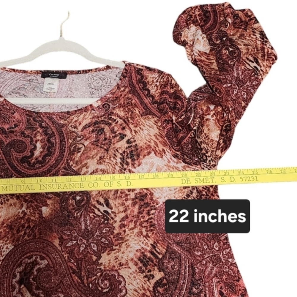 COCOMO Top Womens Plus 1X Brown Copper Paisley Bell Sleeve Celestial Fairy Boho - Picture 12 of 13